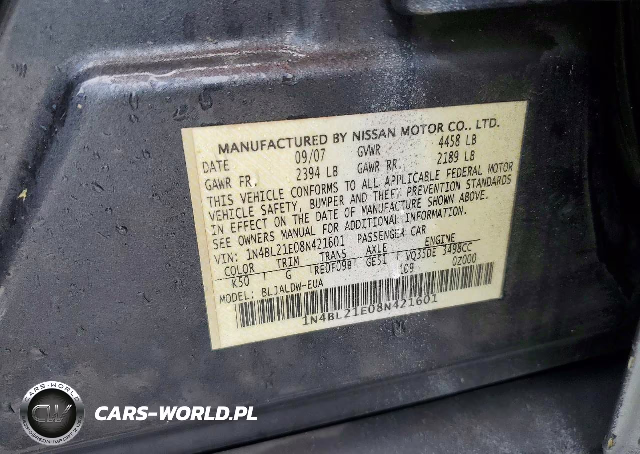 2008 Nissan Altima 3.5 Se VIN:1N4BL21E08N421601 - 12