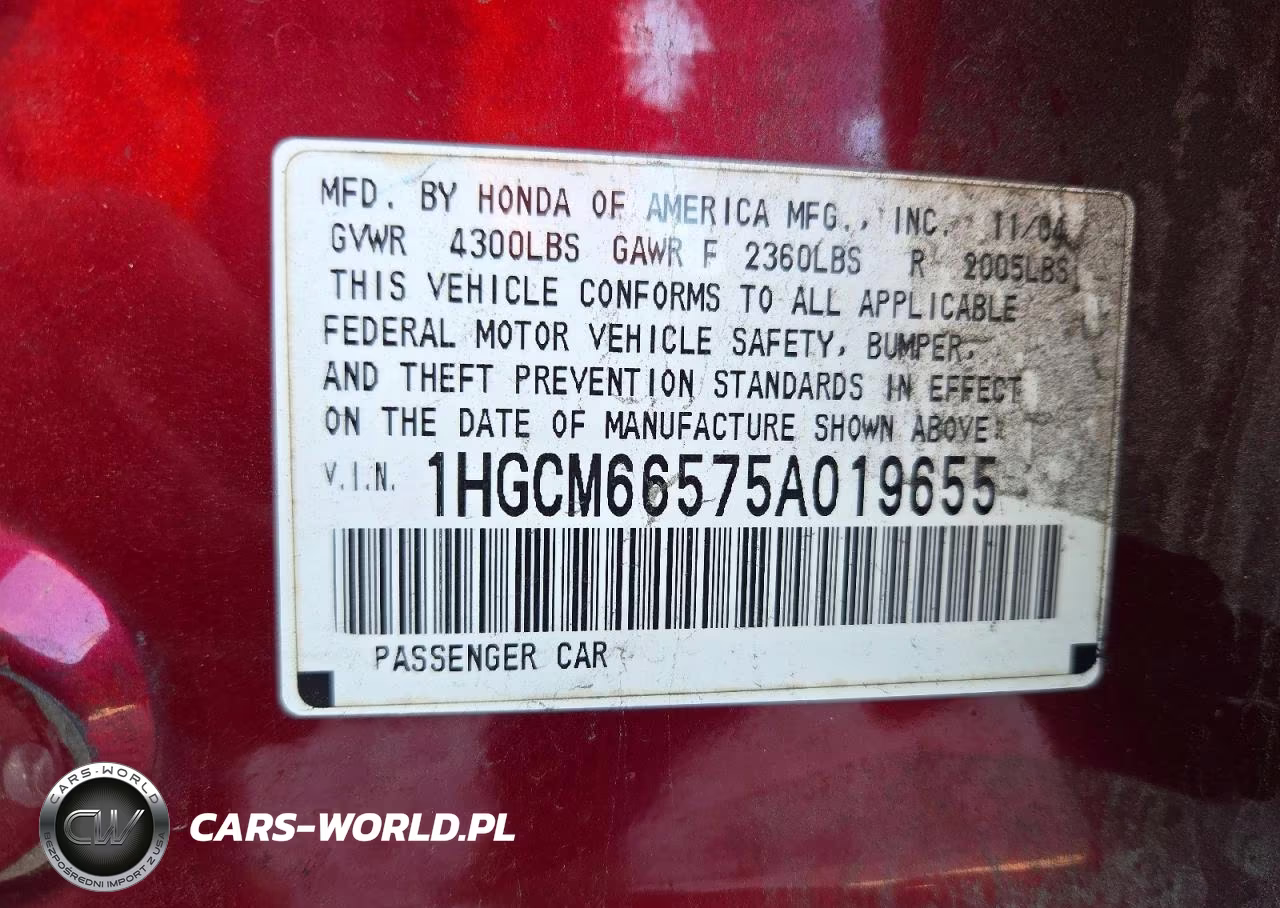 2005 Honda Accord Ex VIN:1HGCM66575A019655 - 13
