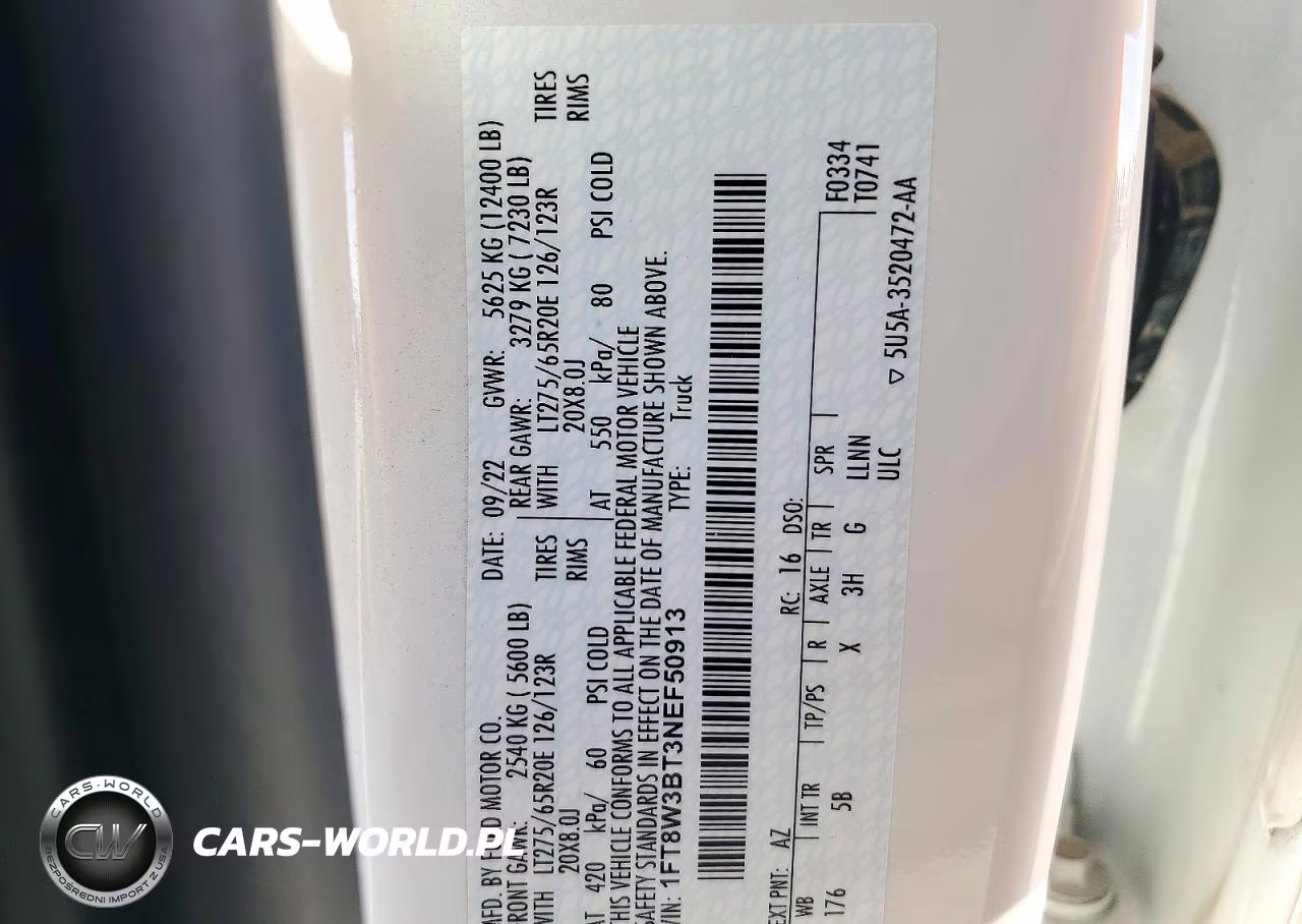 2022 Ford F350 Super Duty VIN:1FT8W3BT3NEF50913 - 12