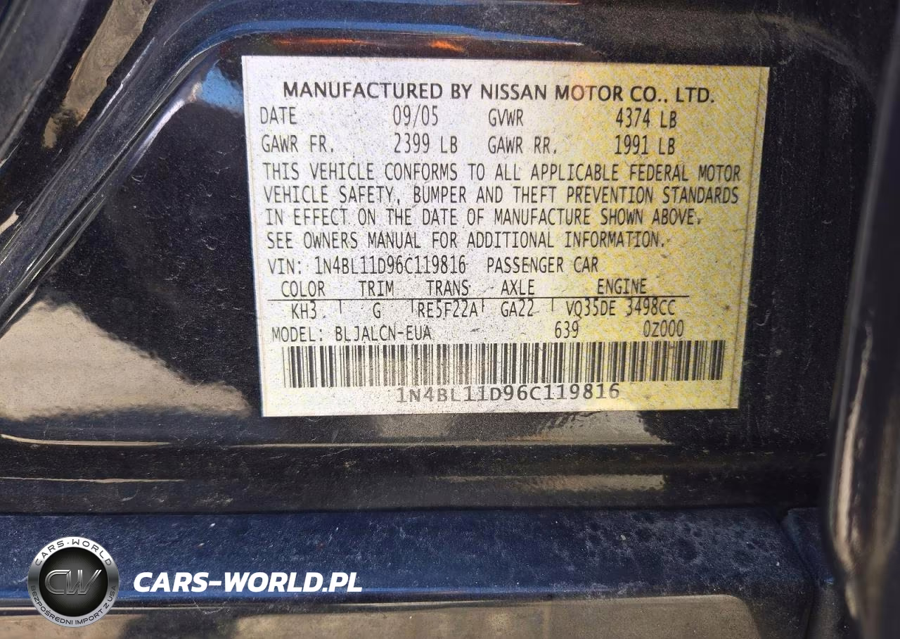 2006 Nissan Altima 3.5 Se VIN:1N4BL11D96C119816 - 12