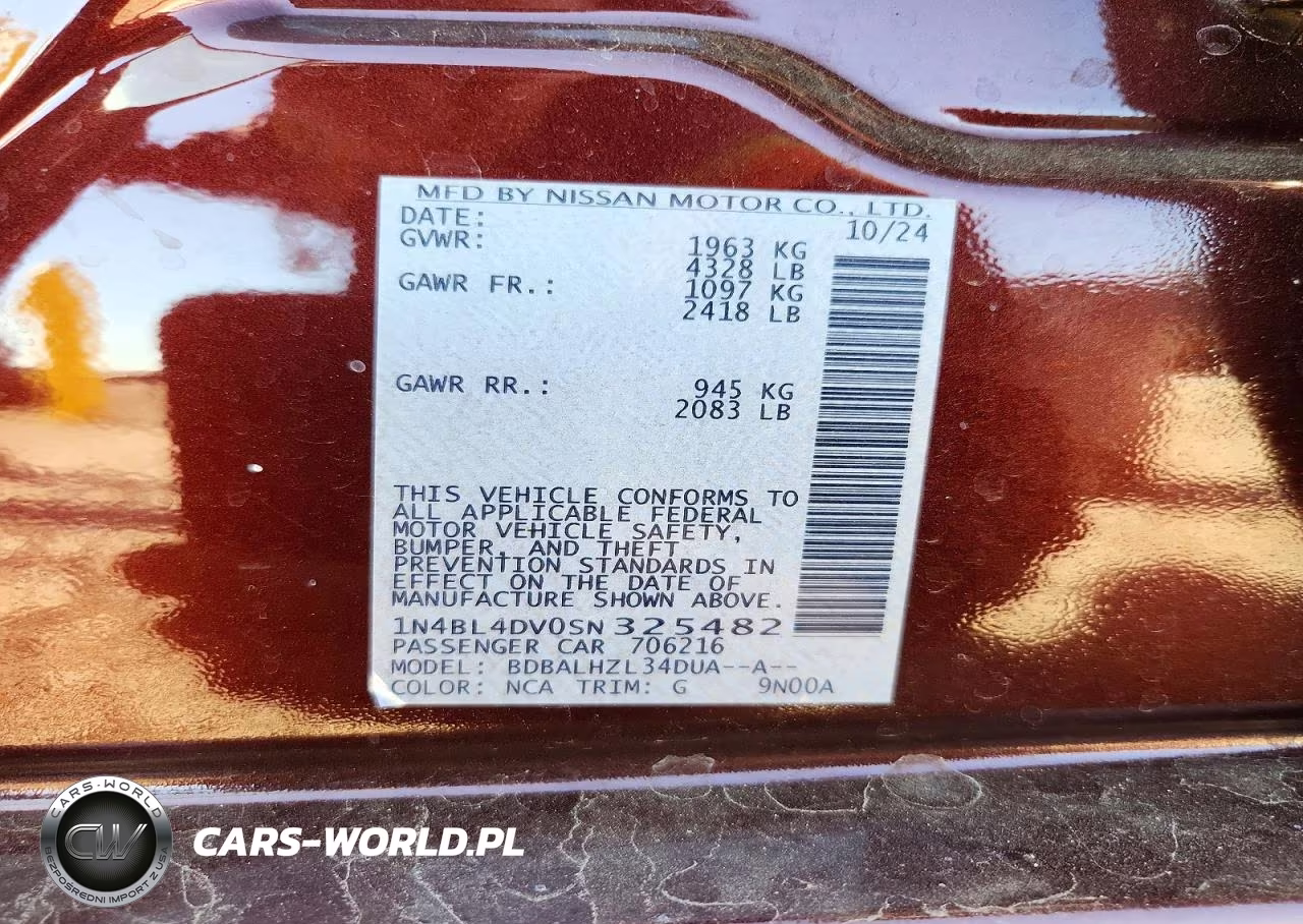 2025 Nissan Altima Sv VIN:1N4BL4DV0SN325482 - 12
