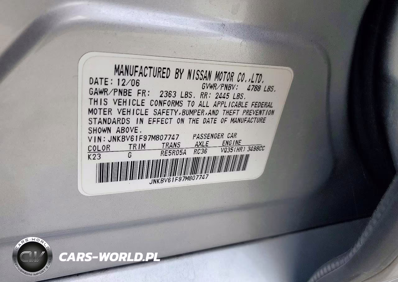 2007 Infiniti G35 X VIN:JNKBV61F97M807747 - 12