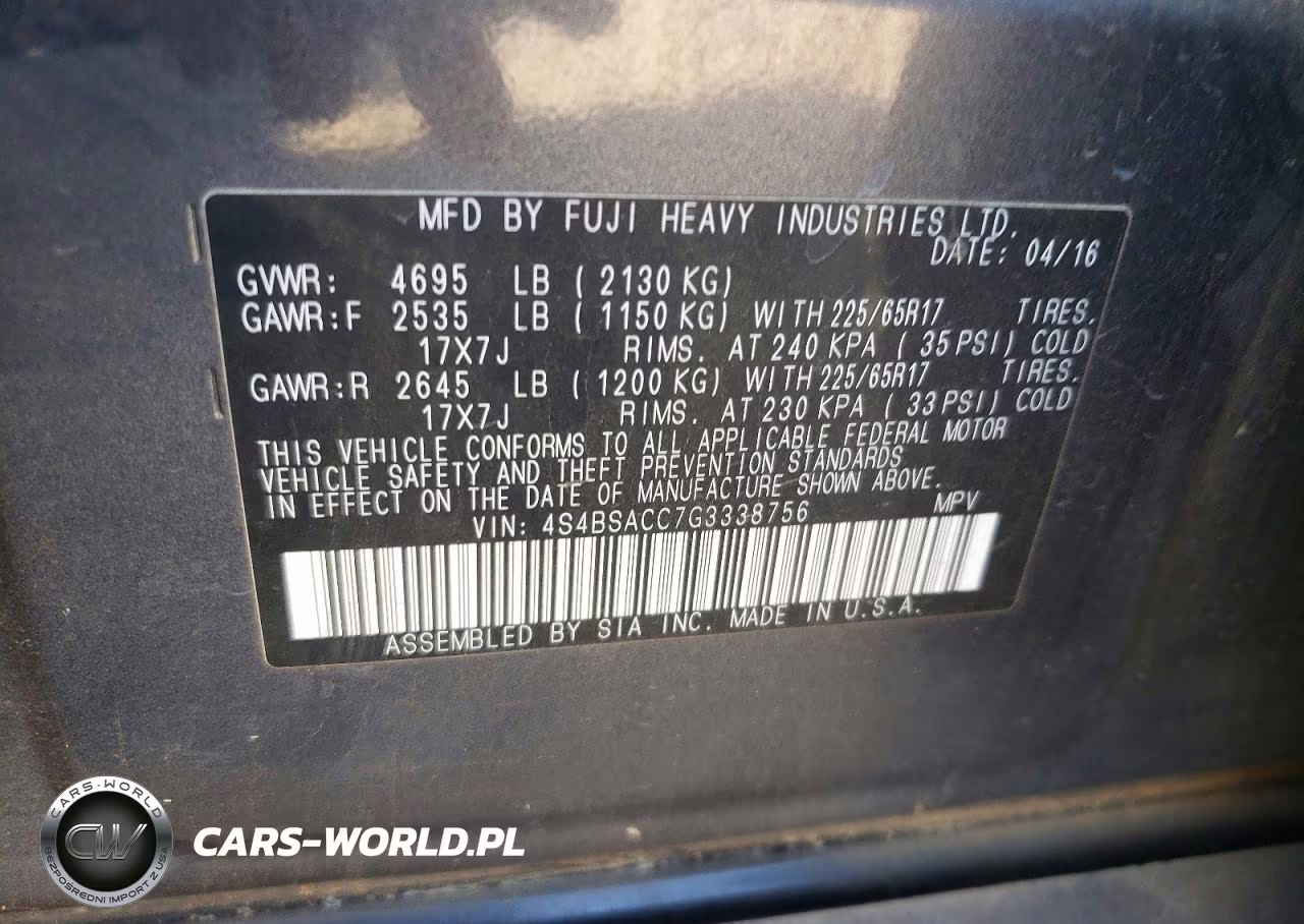2016 Subaru Outback 2.5I Premium VIN:4S4BSACC7G3338756 - 12