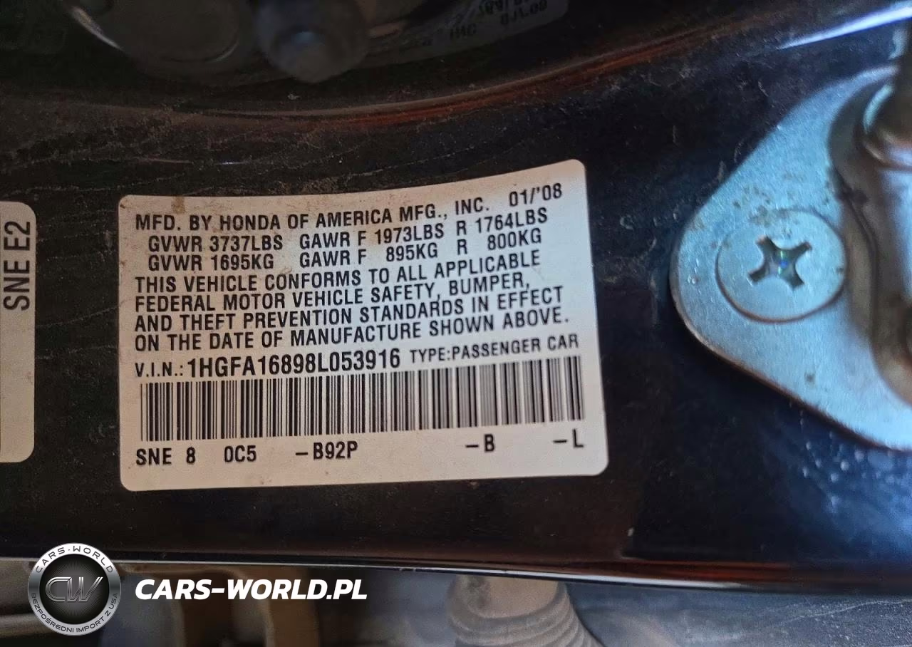 2008 Honda Civic Ex VIN:1HGFA16898L053916 - 12