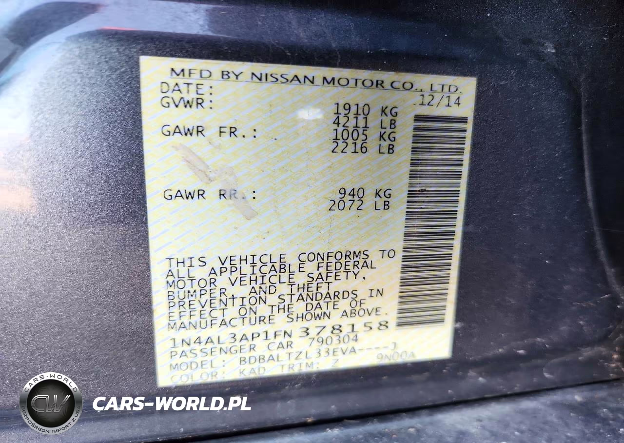 2015 Nissan Altima 2.5 Sl VIN:1N4AL3AP1FN378158 - 12