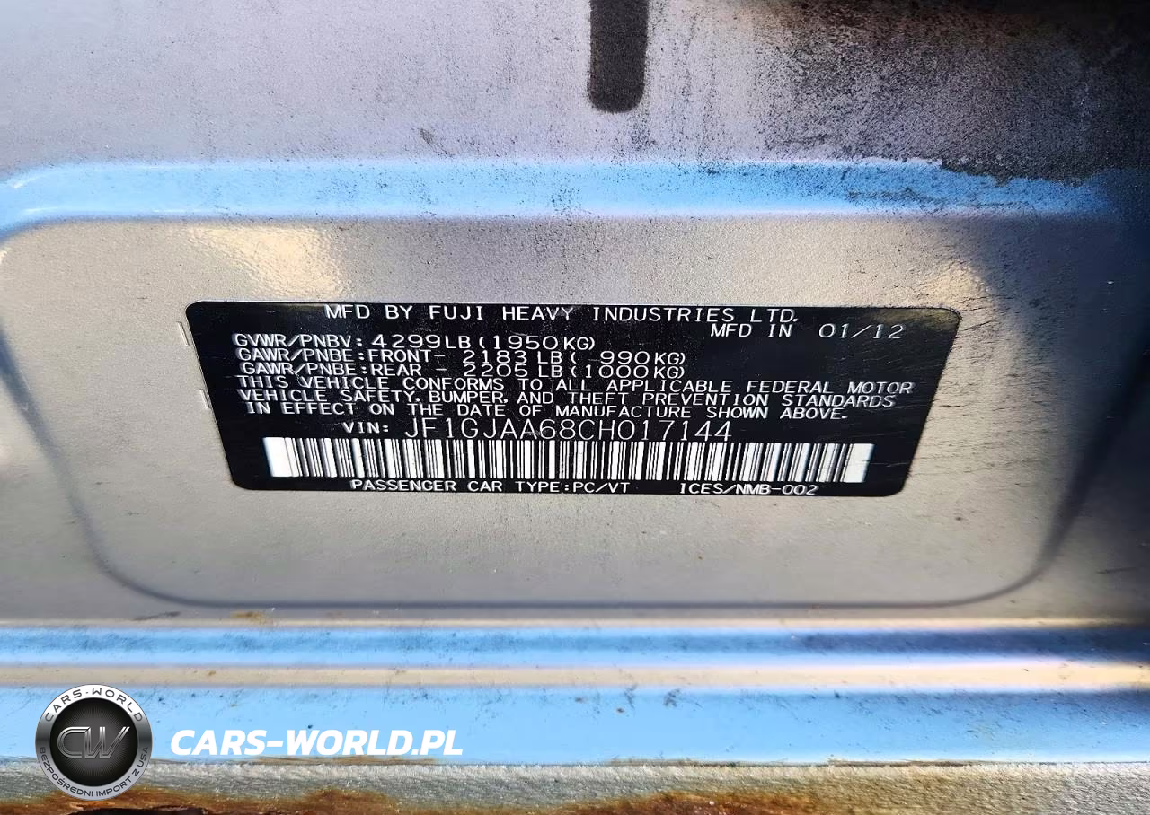 2012 Subaru Impreza VIN:JF1GJAA68CH017144 - 12