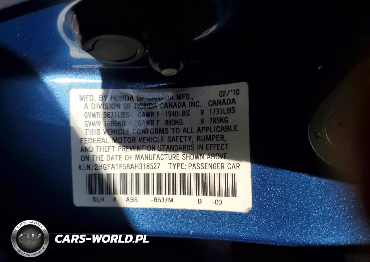 2010 Honda Civic Lx VIN:2HGFA1F58AH318527 - 12