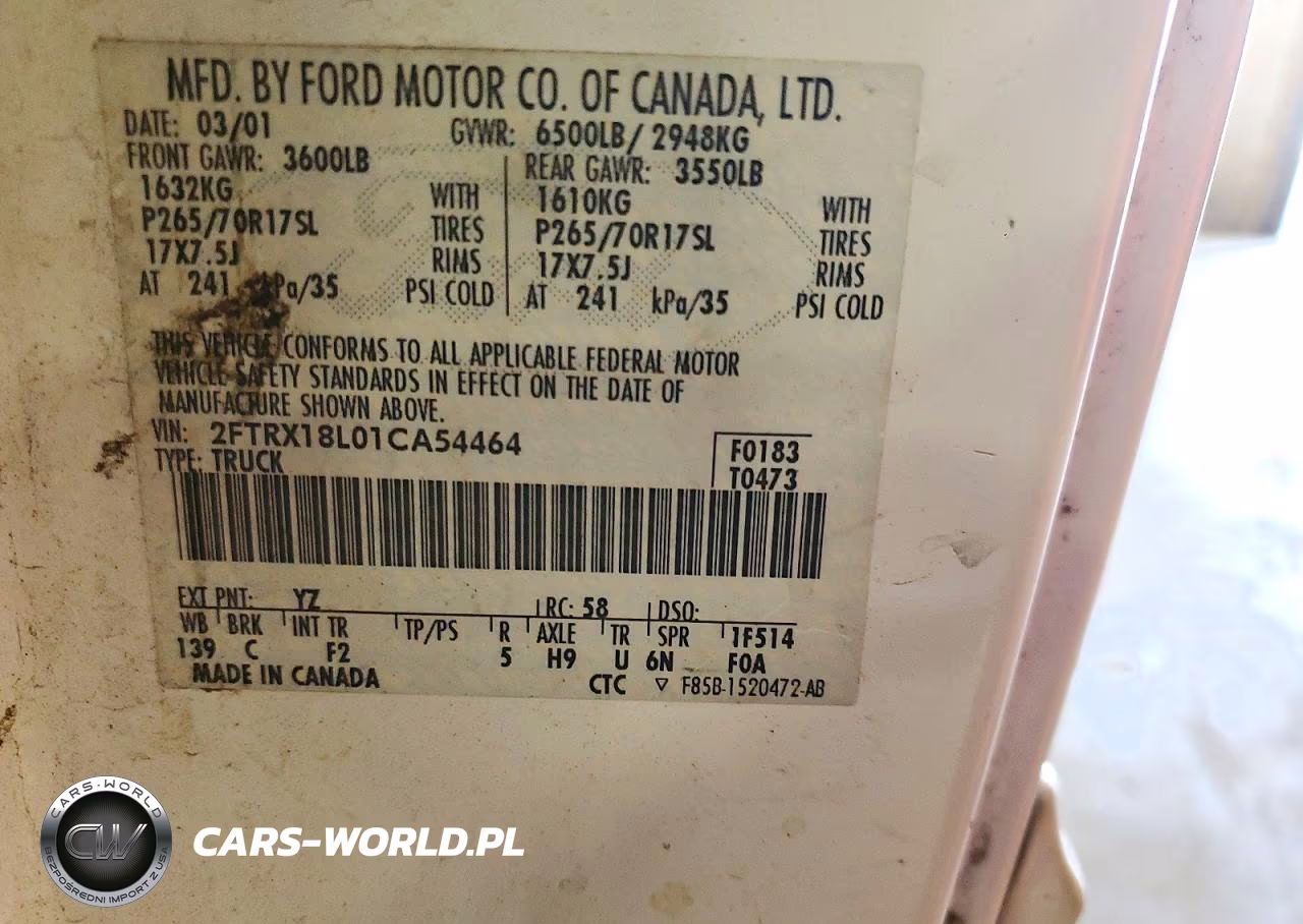 2001 Ford F150 VIN:2FTRX18L01CA54464 - 12