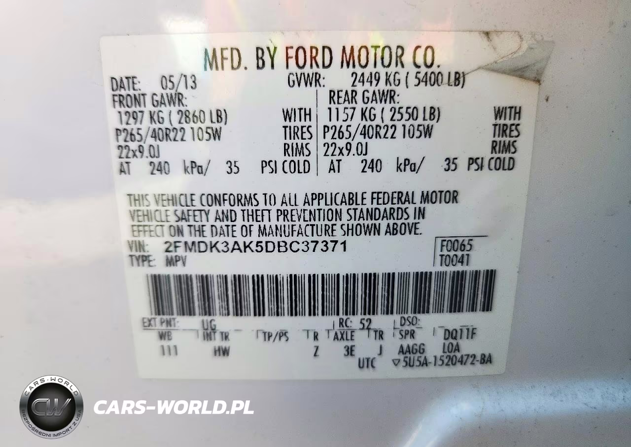 2013 Ford Edge Sport VIN:2FMDK3AK5DBC37371 - 13