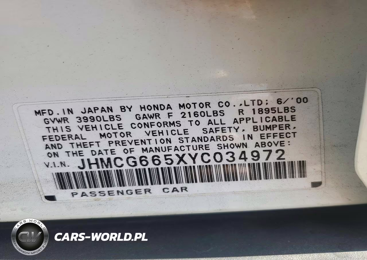 2000 Honda Accord Lx VIN:JHMCG665XYC034972 - 12