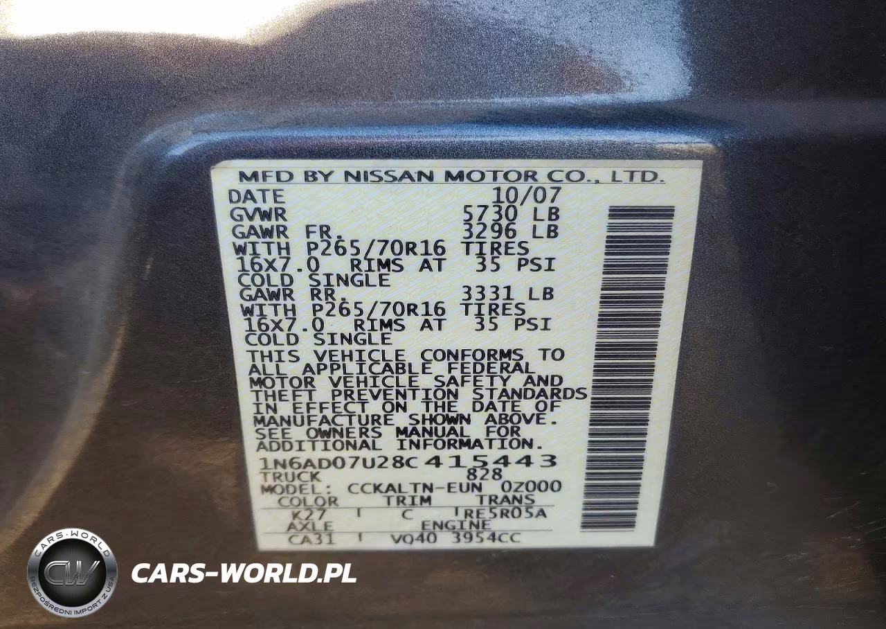 2008 Nissan Frontier Se V6 VIN:1N6AD07U28C415443 - 12
