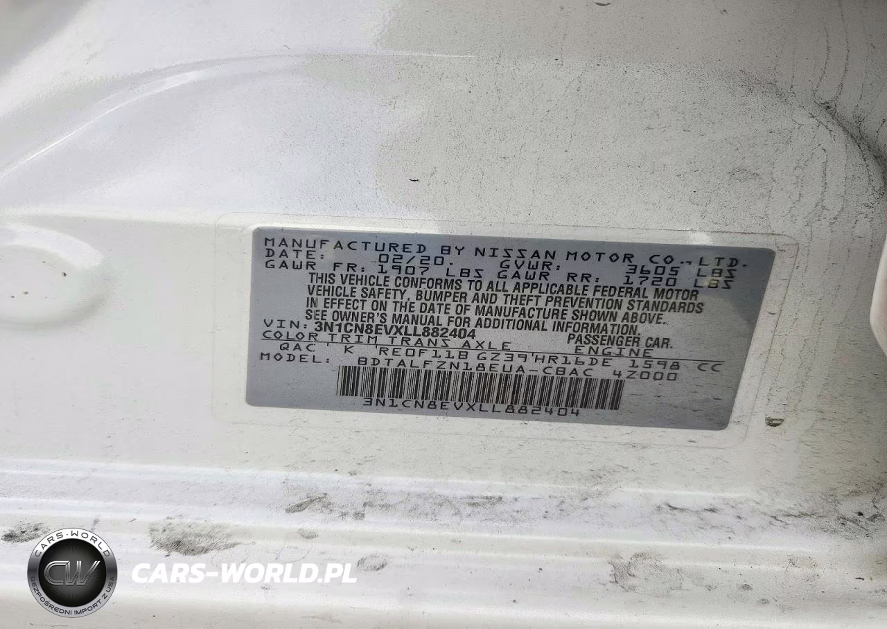 2020 Nissan Versa Sv VIN:3N1CN8EVXLL882404 - 13