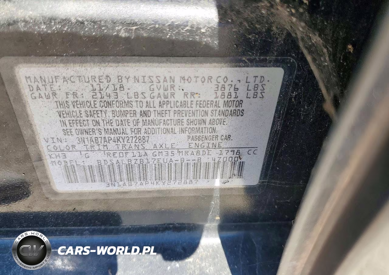 2019 Nissan Sentra S VIN:3N1AB7AP4KY272887 - 12
