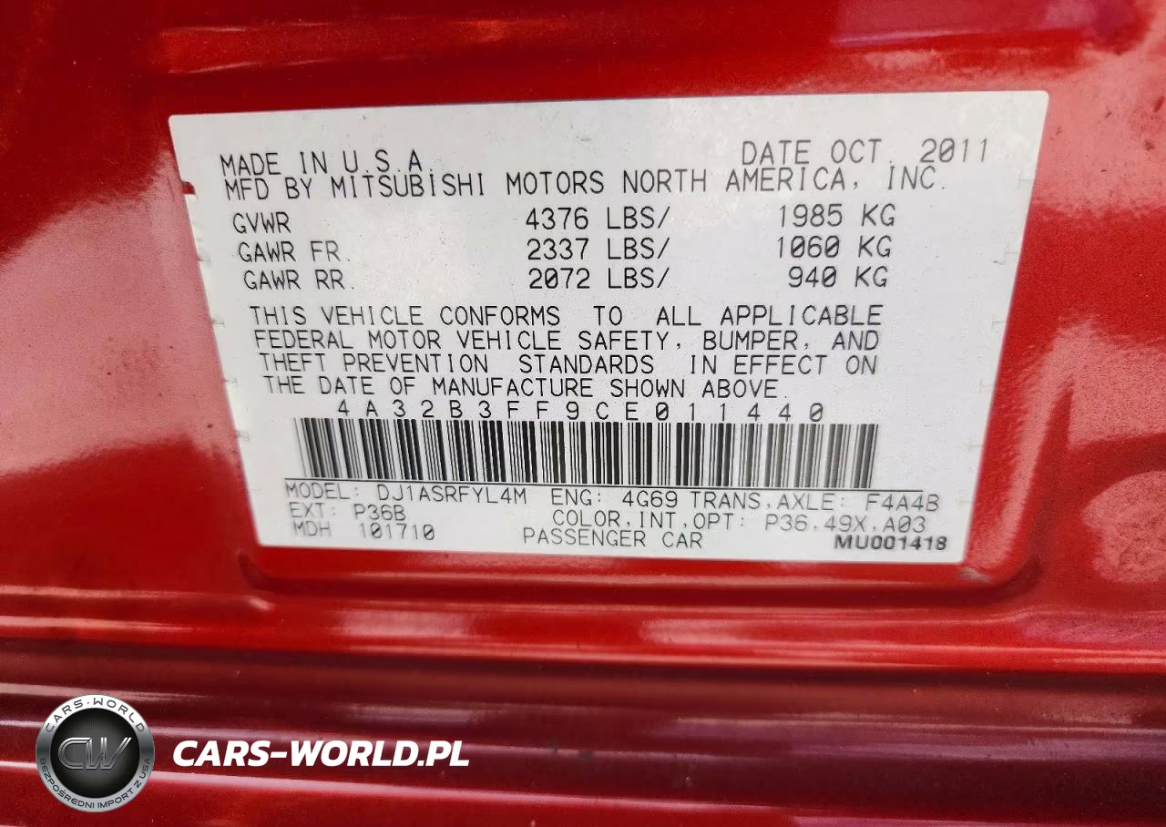 2012 Mitsubishi Galant Es VIN:4A32B3FF9CE011440 - 12