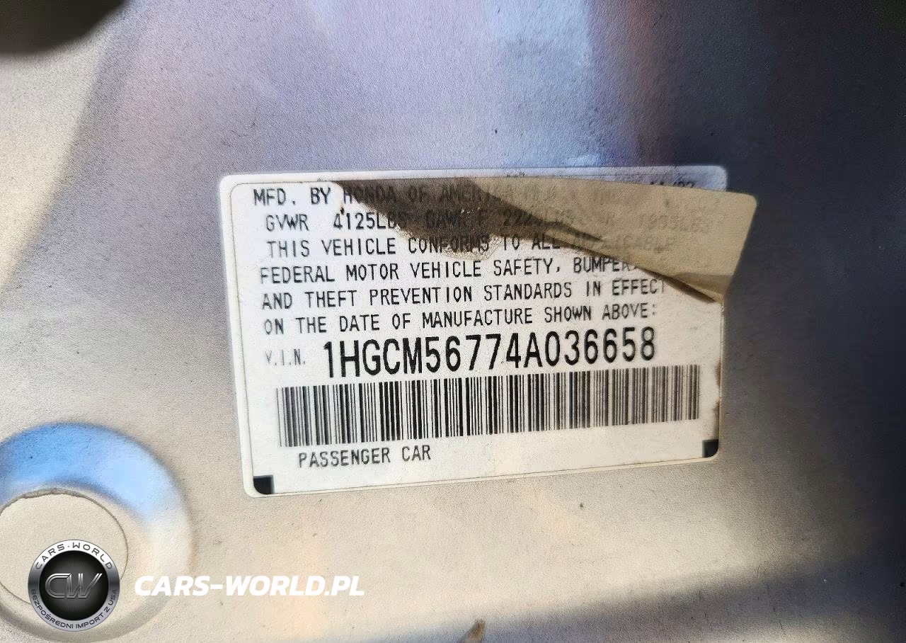 2004 Honda Accord Ex VIN:1HGCM56774A036658 - 12