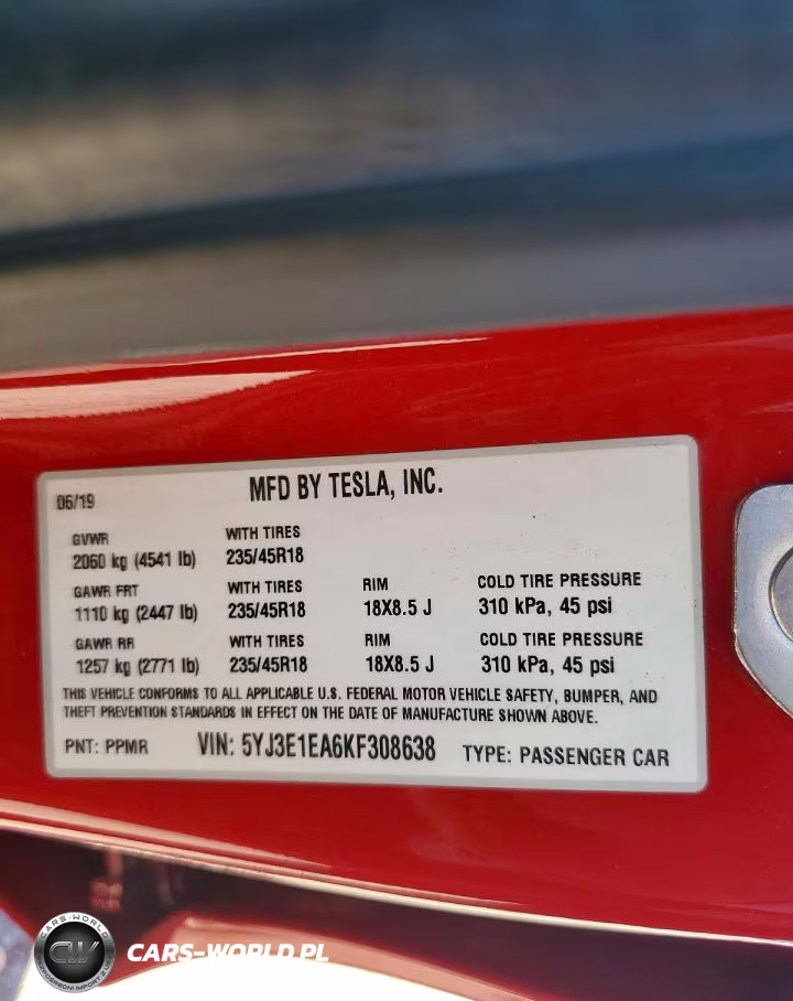 2019 Tesla Model 3 VIN:5YJ3E1EA6KF308638 - 12