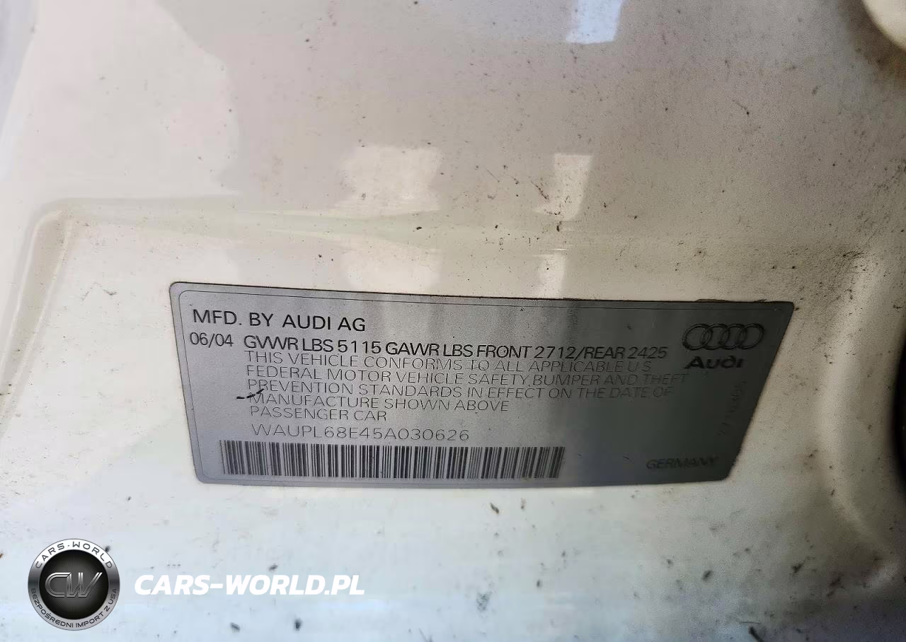 2005 Audi S4 VIN:WAUPL68E45A030626 - 12