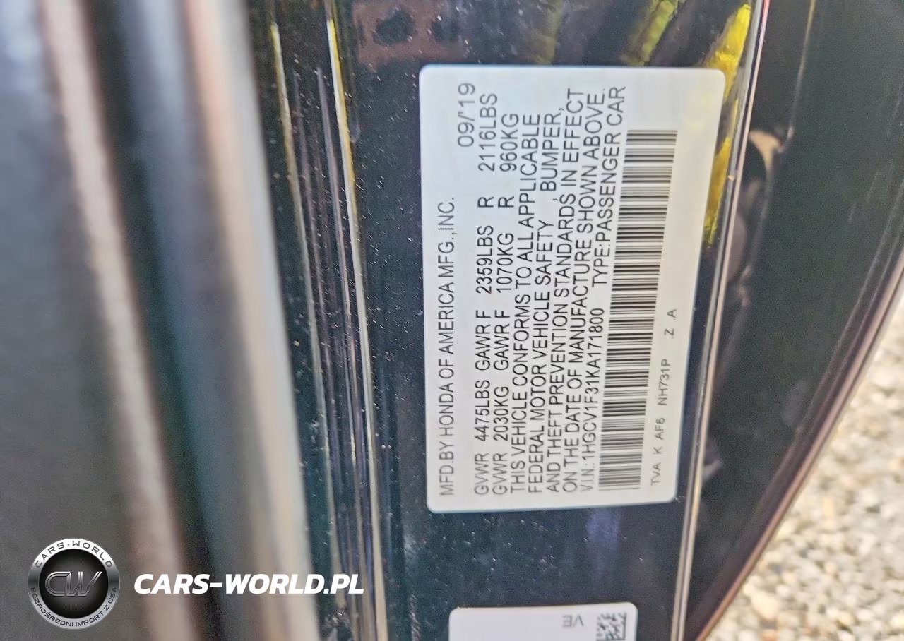2019 Honda Accord Sport VIN:1HGCV1F31KA171800 - 12