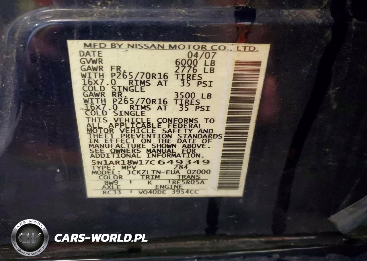 2007 Nissan Pathfinder S VIN:5N1AR18W17C649349 - 13