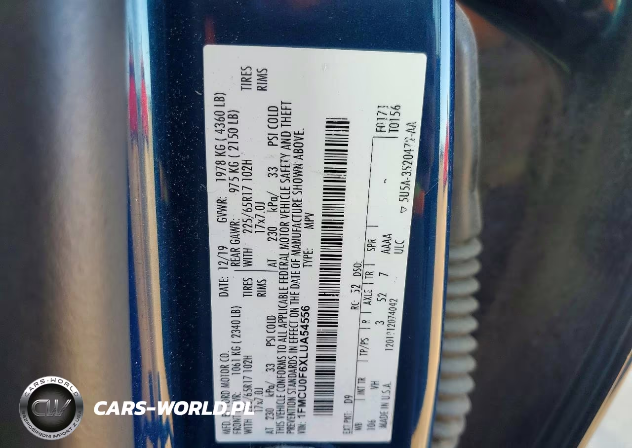 2020 Ford Escape S VIN:1FMCU0F6XLUA54556 - 12