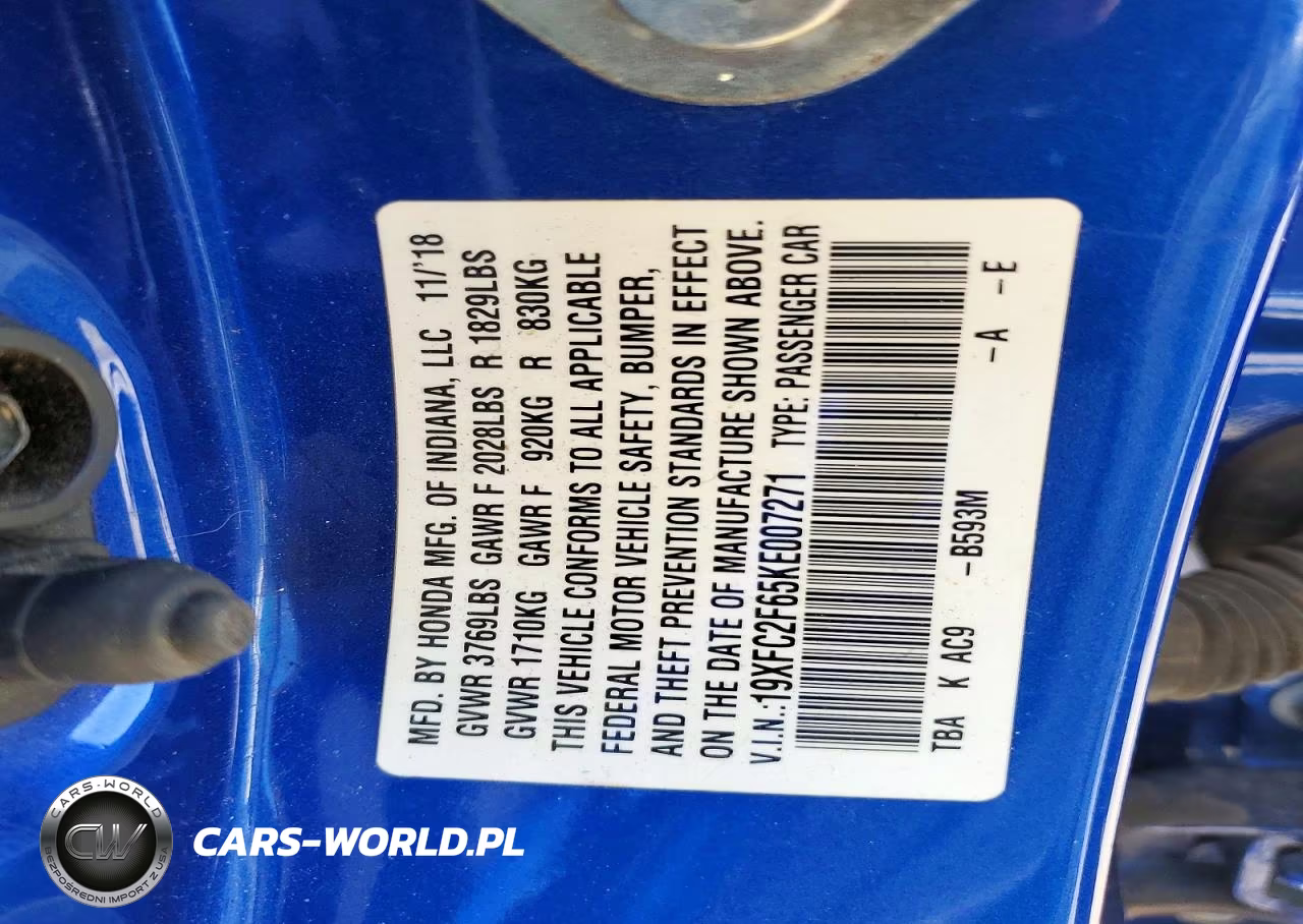 2019 Honda Civic Lx VIN:19XFC2F65KE007271 - 13