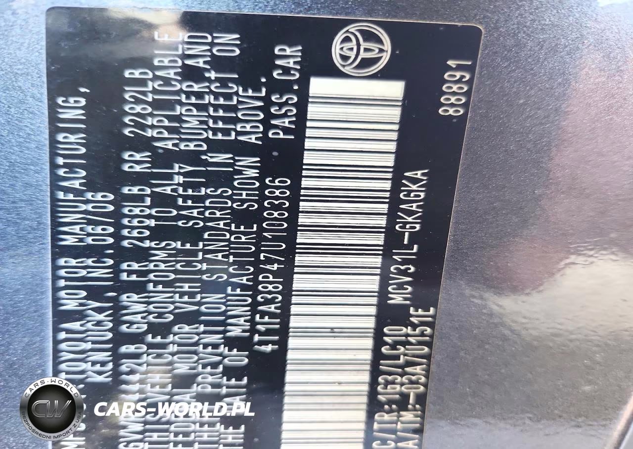 2007 Toyota Camry Solara Sle V6 VIN:4T1FA38P47U108386 - 12