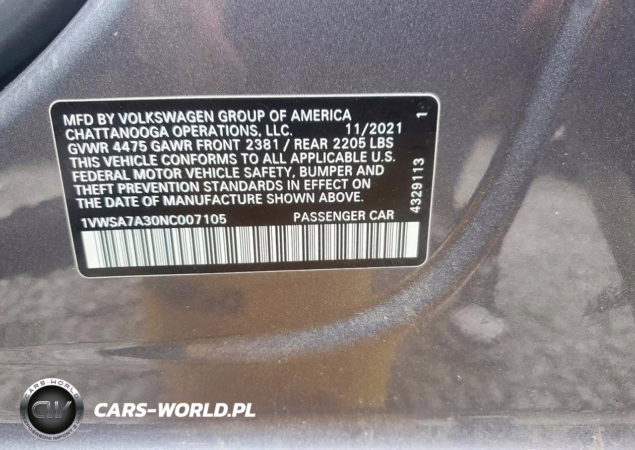 2022 Volkswagen Passat Se VIN:1VWSA7A30NC007105 - 12