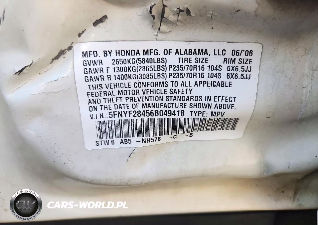 2006 Honda Pilot Ex VIN:5FNYF28456B049418 - 13