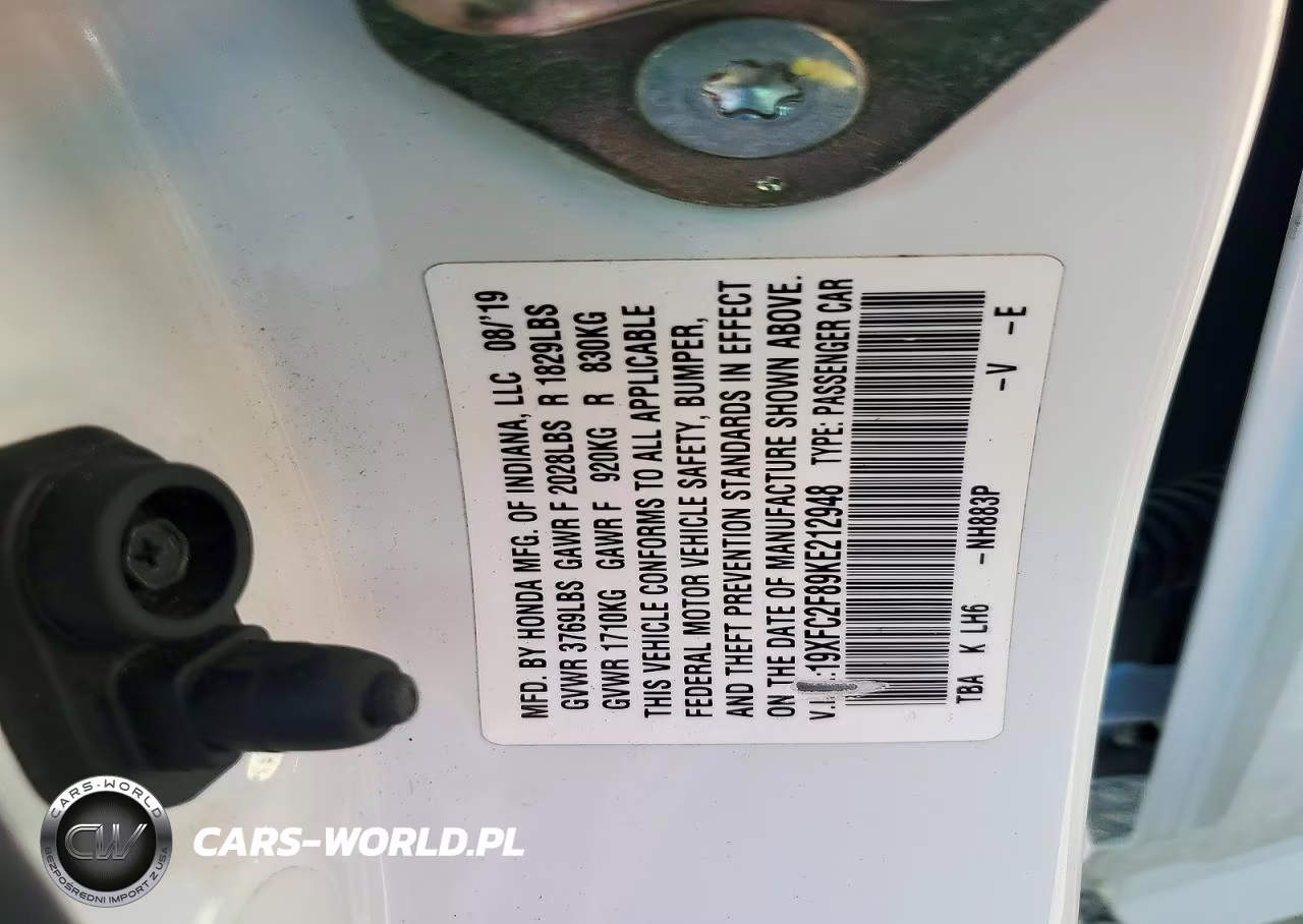 2019 Honda Civic Sport VIN:19XFC2F89KE212948 - 12