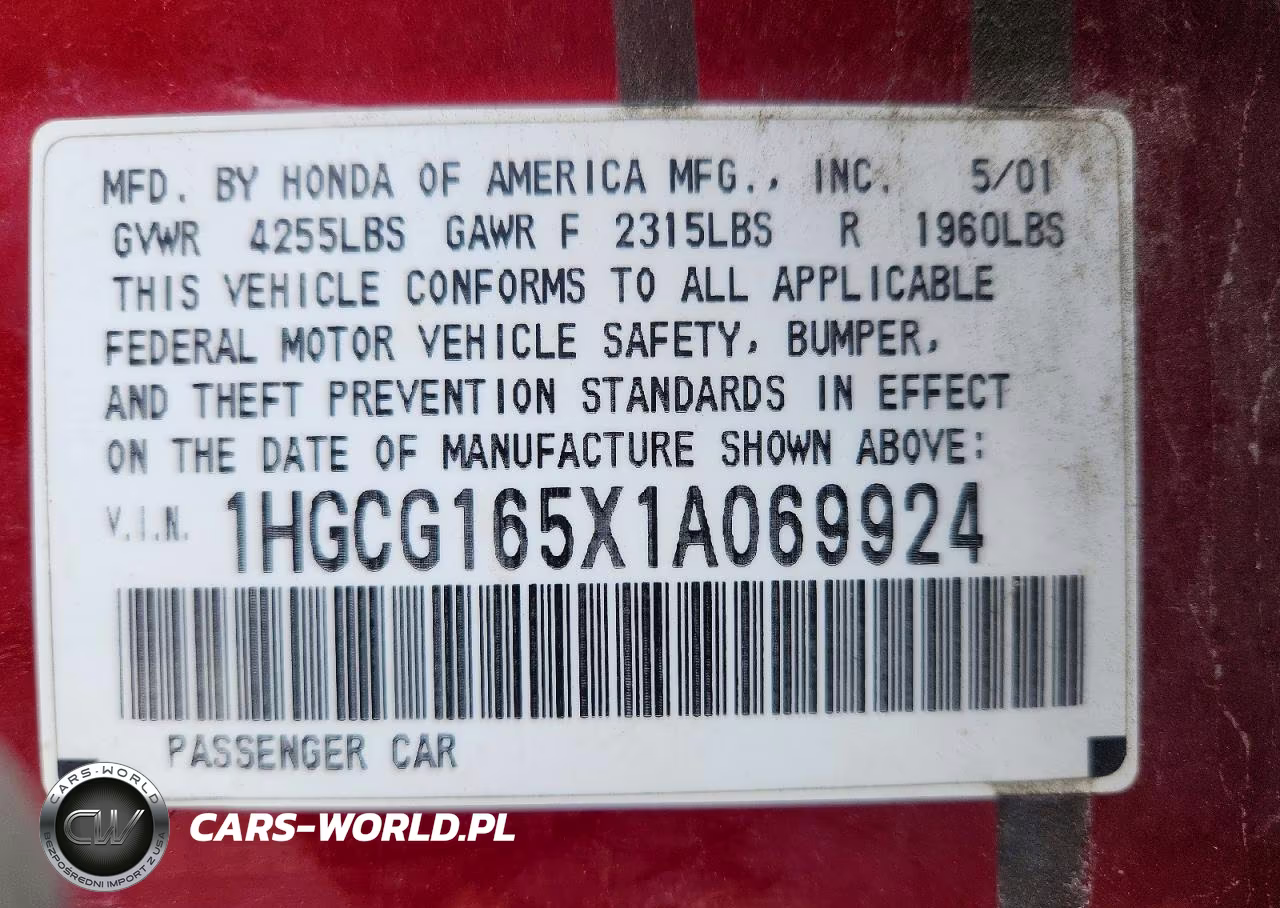 2001 Honda Accord Ex VIN:1HGCG165X1A069924 - 13