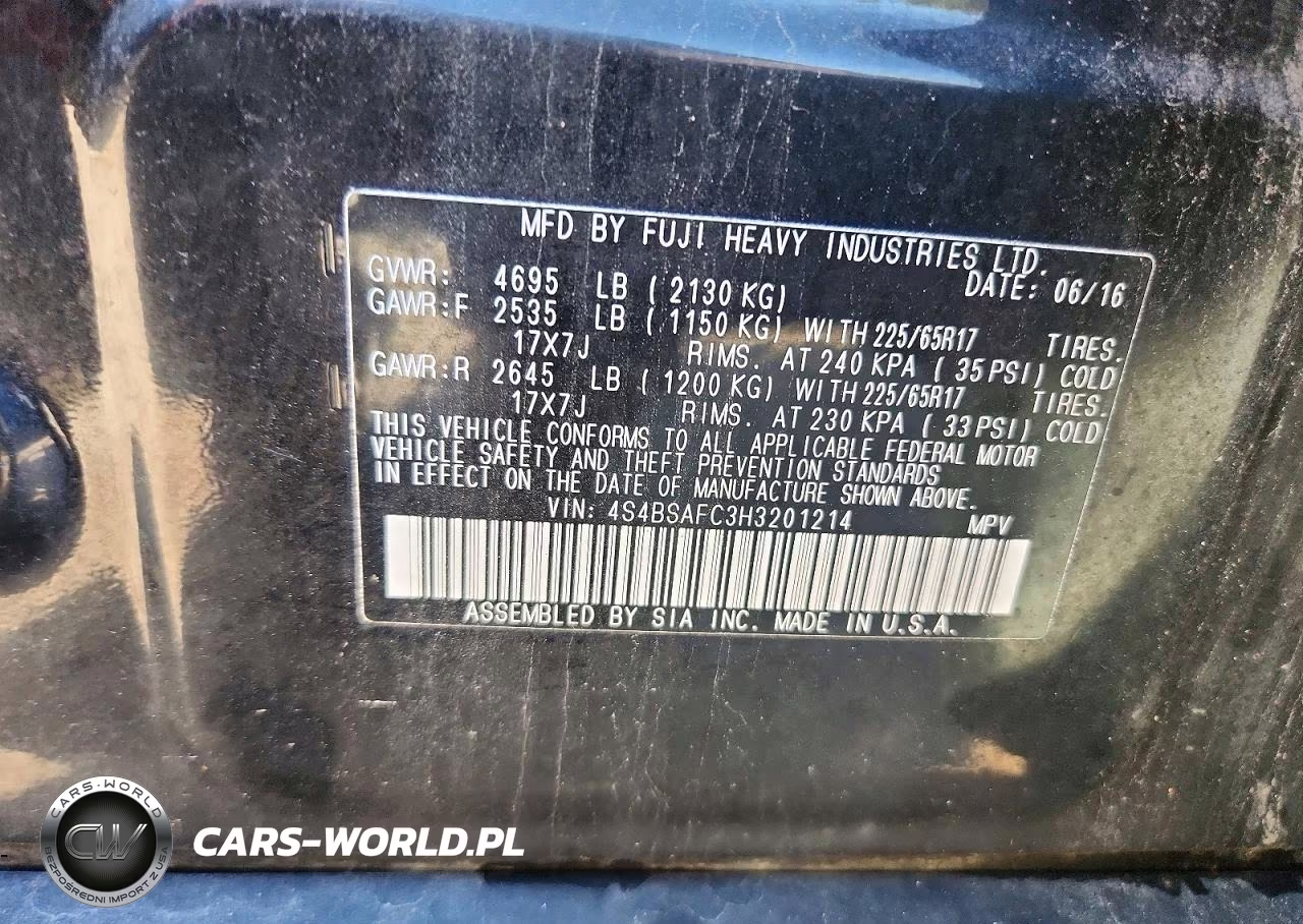 2017 Subaru Outback 2.5I Premium VIN:4S4BSAFC3H3201214 - 13