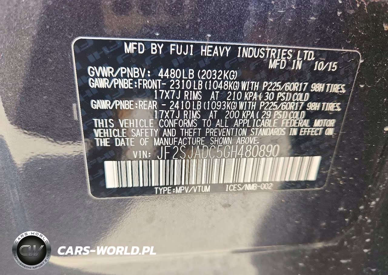 2016 Subaru Forester 2.5I Premium VIN:JF2SJADC5GH480890 - 13