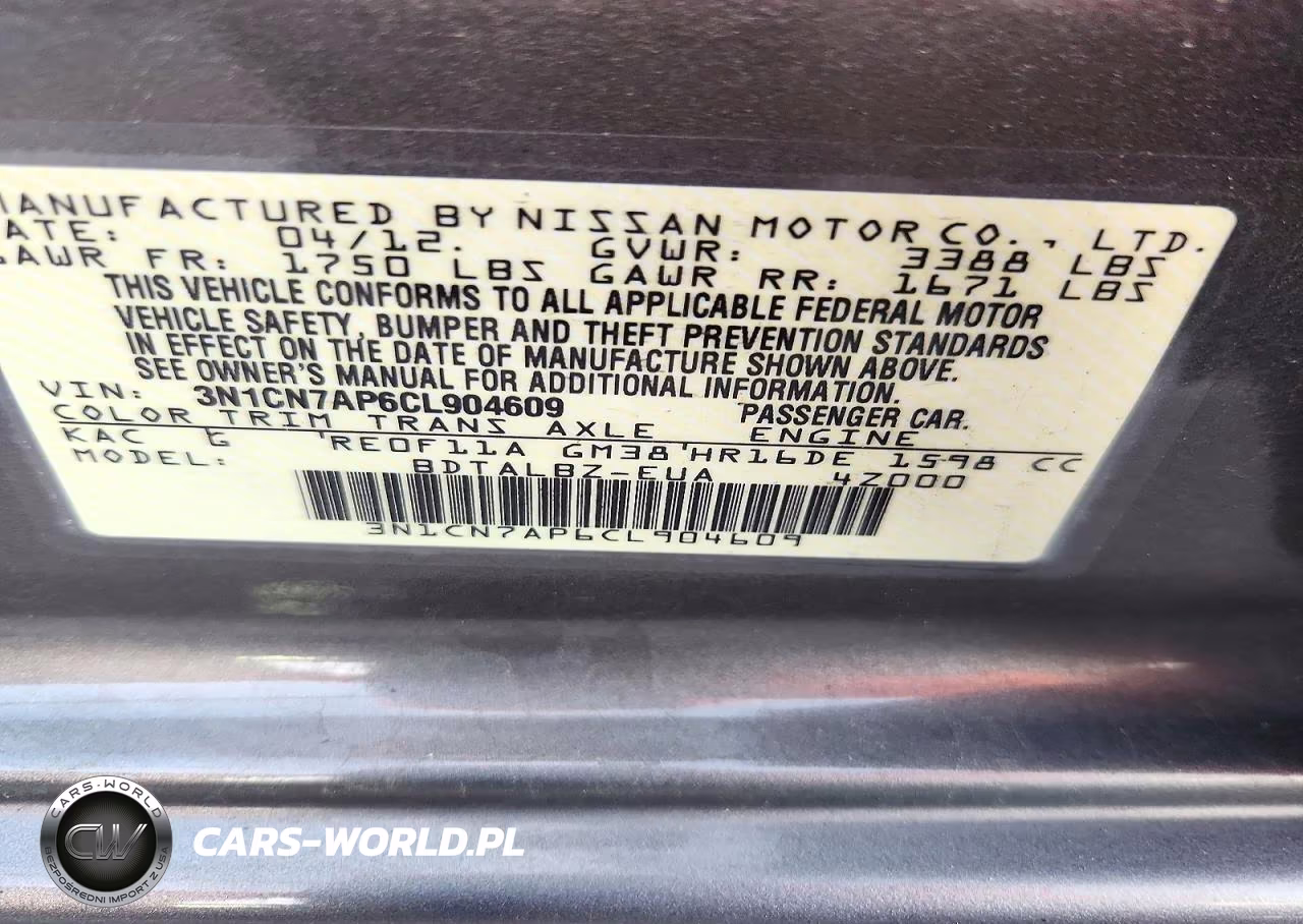 2012 Nissan Versa 1.6 S VIN:3N1CN7AP6CL904609 - 13