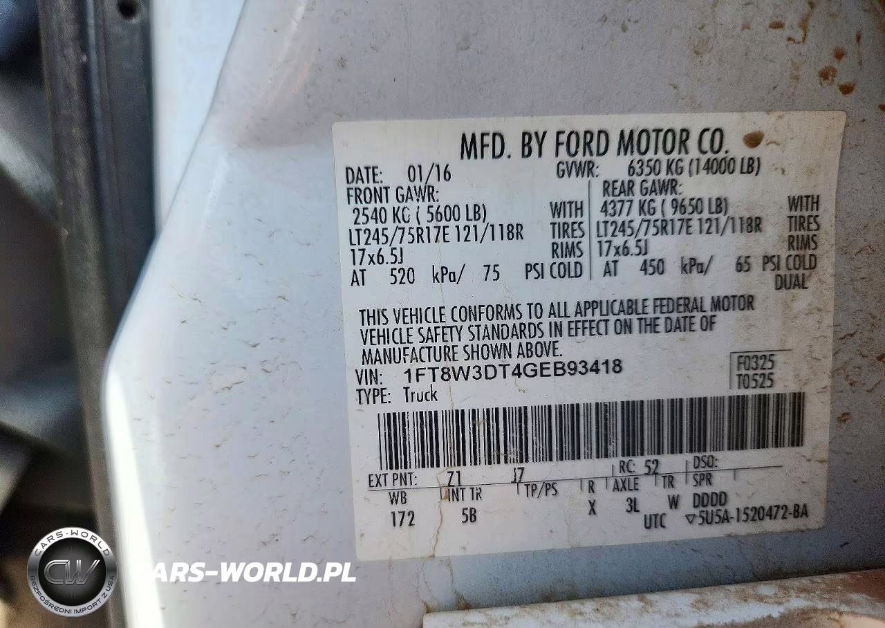 2016 Ford F350 Super Duty VIN:1FT8W3DT4GEB93418 - 12