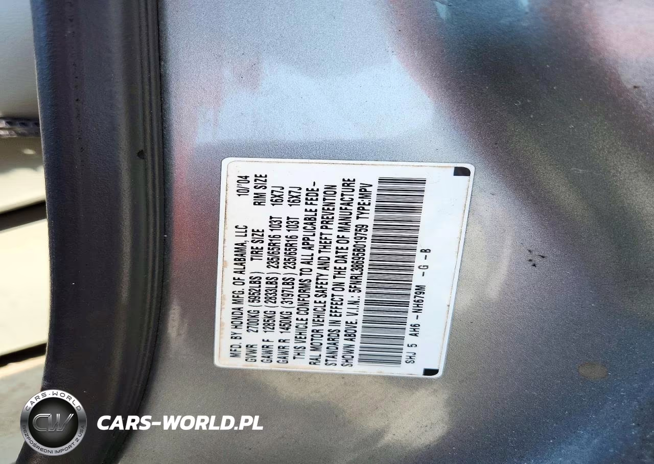2005 Honda Odyssey Exl VIN:5FNRL38695B019759 - 13
