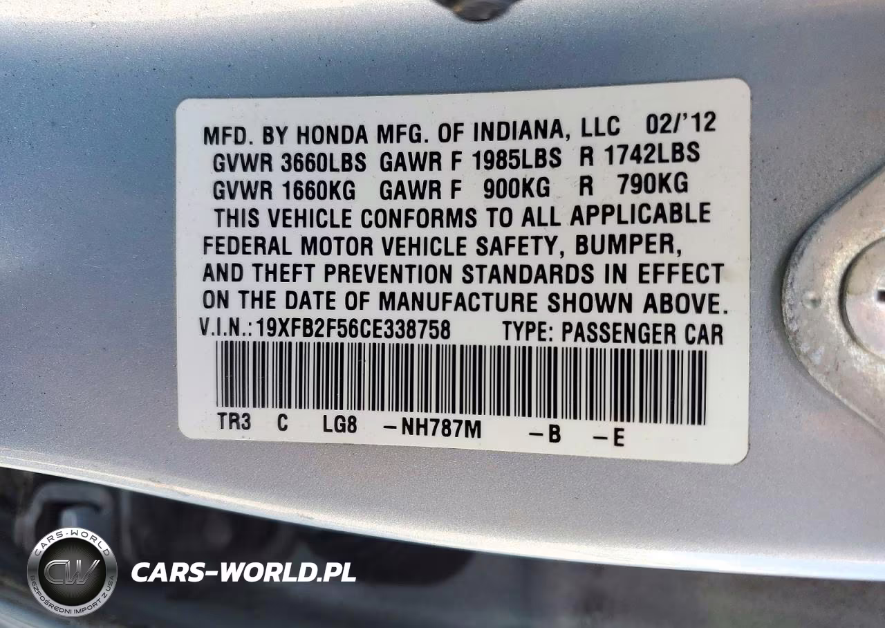 2012 Honda Civic Lx VIN:19XFB2F56CE338758 - 12
