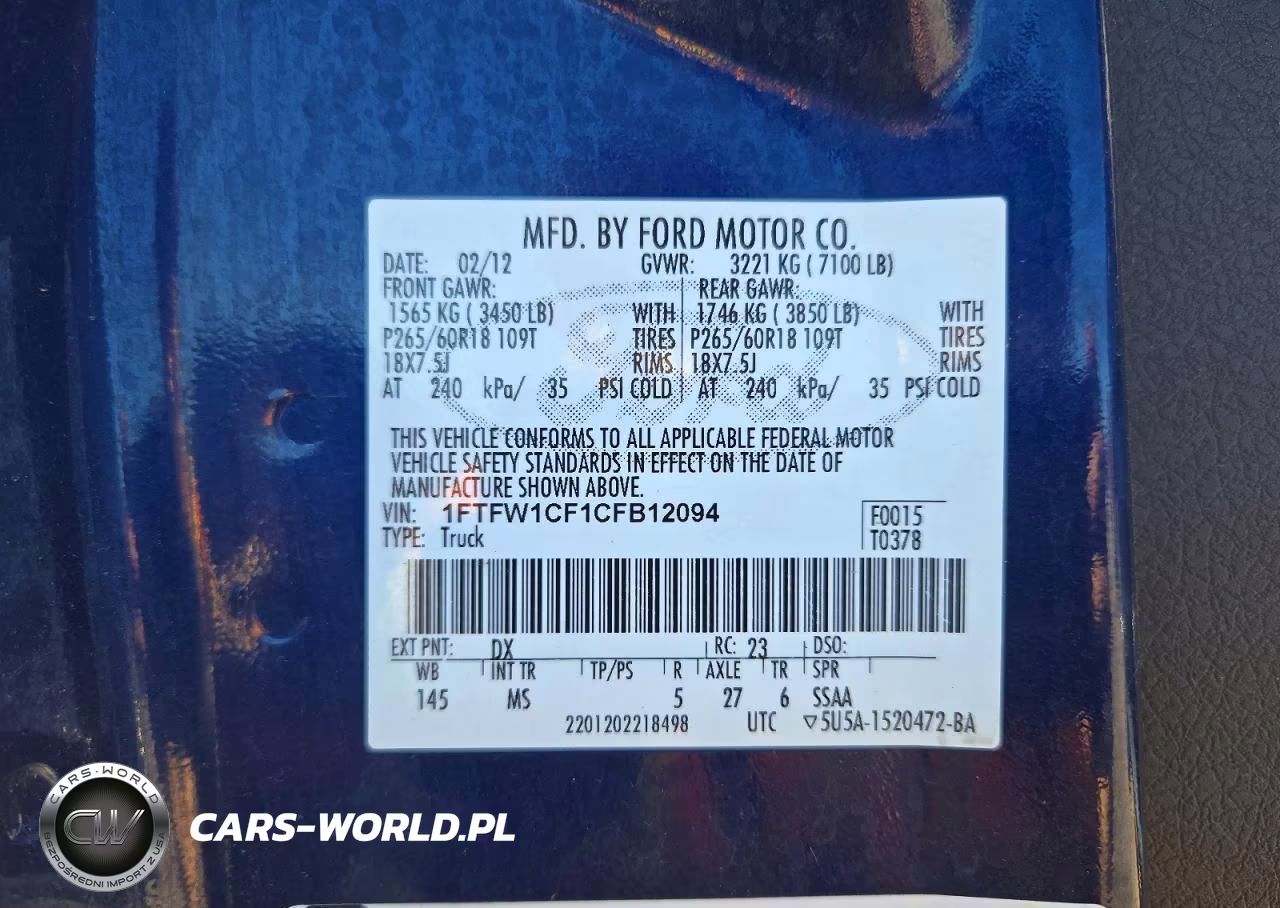2012 Ford F150 Supercrew VIN:1FTFW1CF1CFB12094 - 12