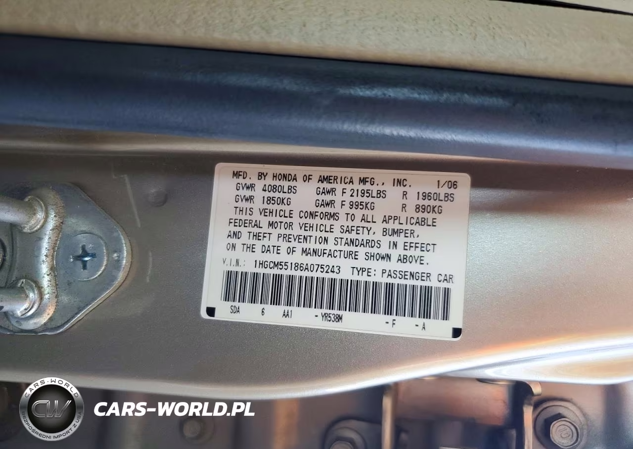 2006 Honda Accord Value VIN:1HGCM55186A075243 - 12
