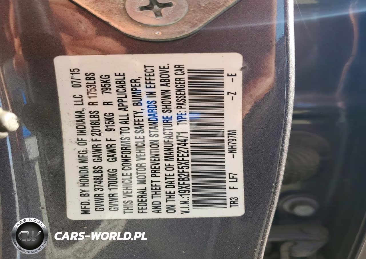 2015 Honda Civic Lx VIN:19XFB2F5XFE274471 - 12