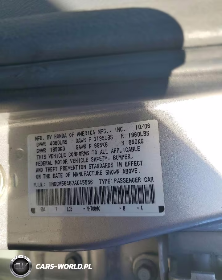 2007 Honda Accord Lx VIN:1HGCM56487A045556 - 12