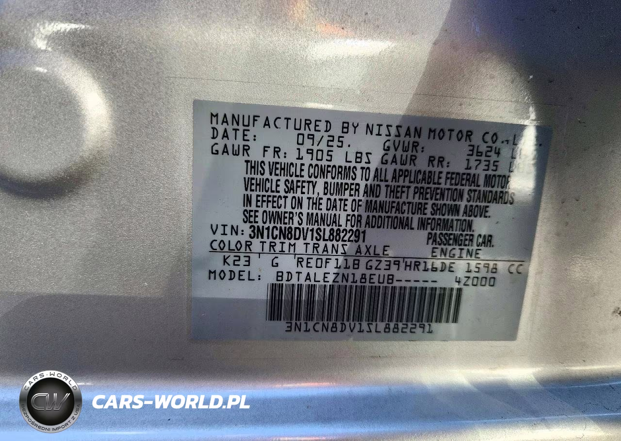 2025 Nissan Versa S VIN:3N1CN8DV1SL882291 - 13
