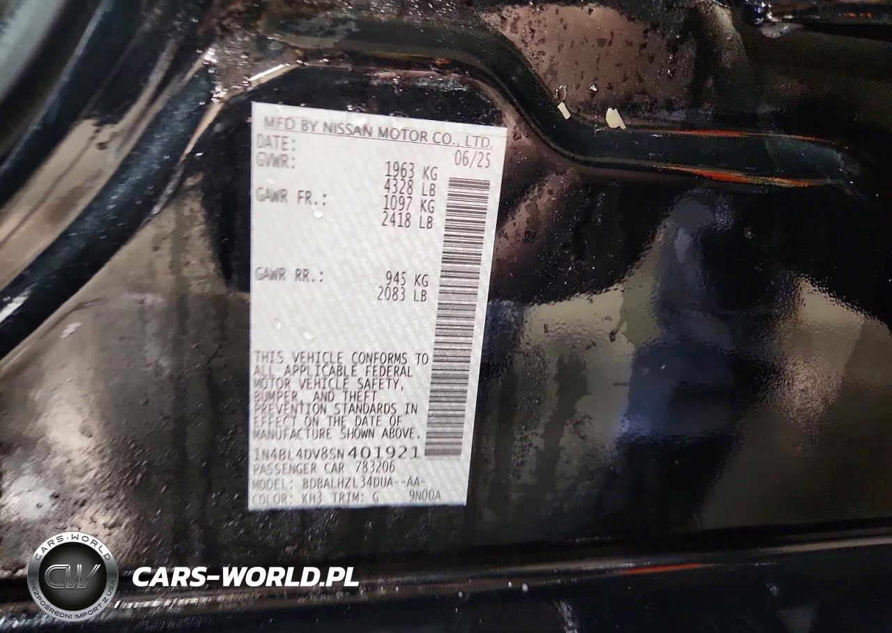 2025 Nissan Altima Sv VIN:1N4BL4DV8SN401921 - 12