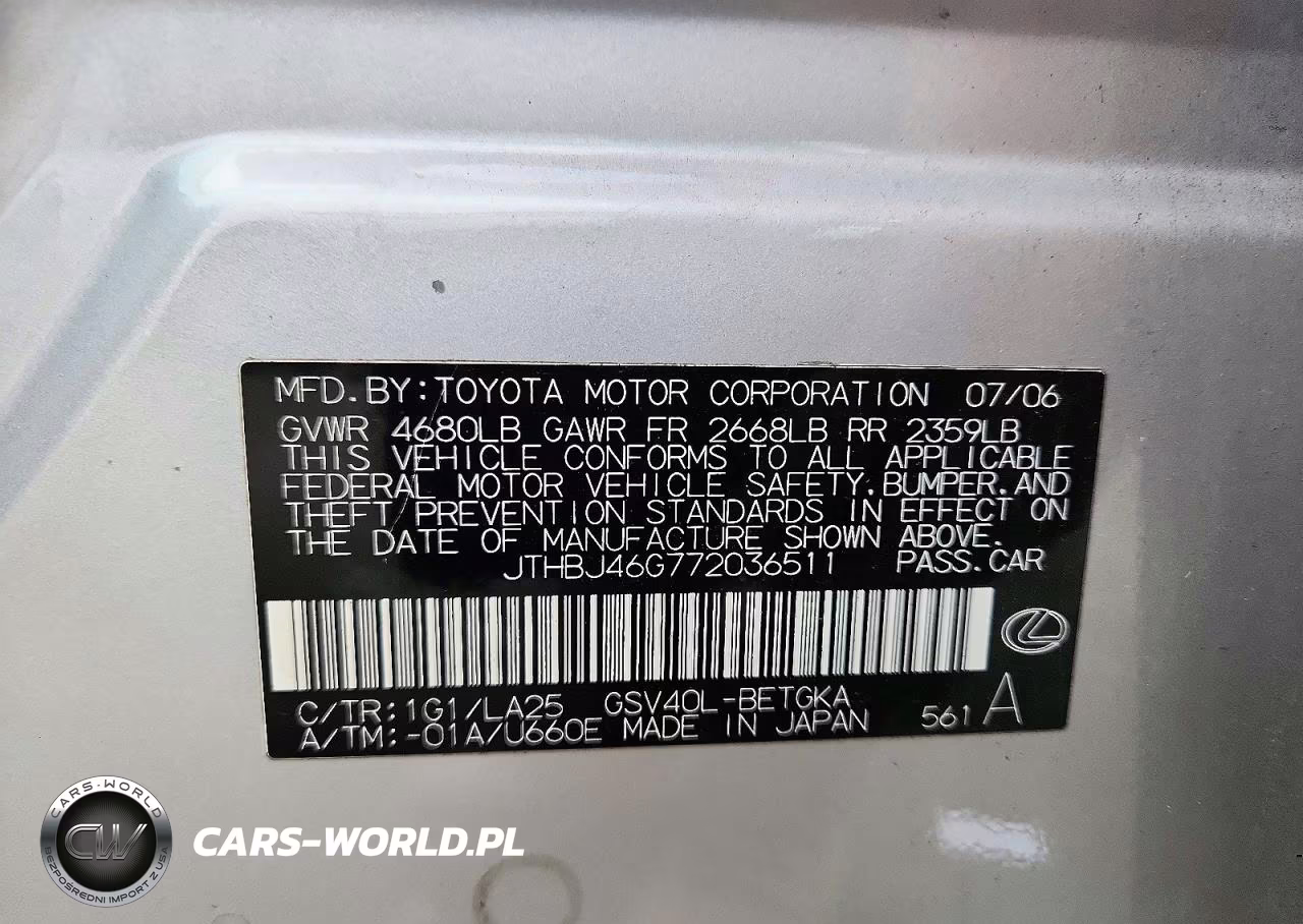 2007 Lexus Es 350 VIN:JTHBJ46G772036511 - 12