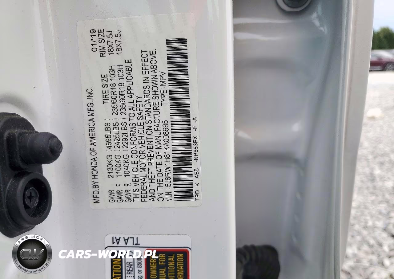 2019 Honda Cr-V Exl VIN:5J6RW1H81KA008685 - 13