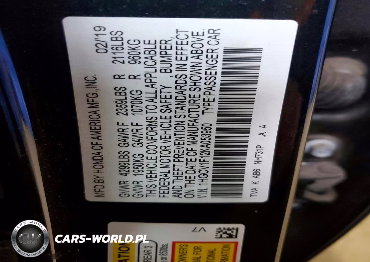 2019 Honda Accord Lx VIN:1HGCV1F12KA053950 - 12