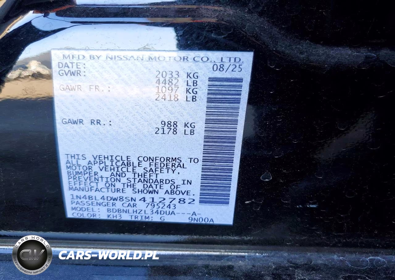 2025 Nissan Altima Sv VIN:1N4BL4DW8SN412782 - 12