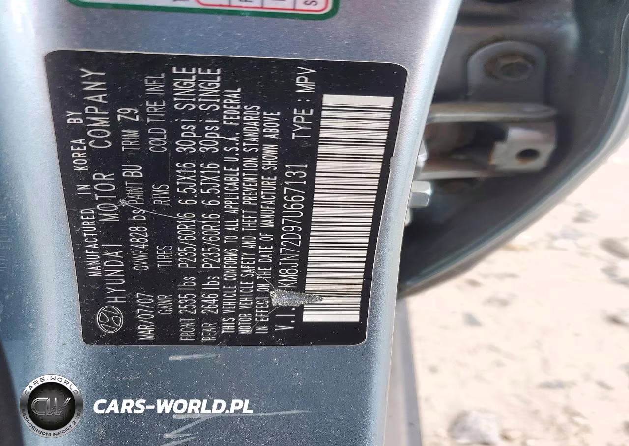 2007 Hyundai Tucson Se VIN:KM8JN72D97U667131 - 13