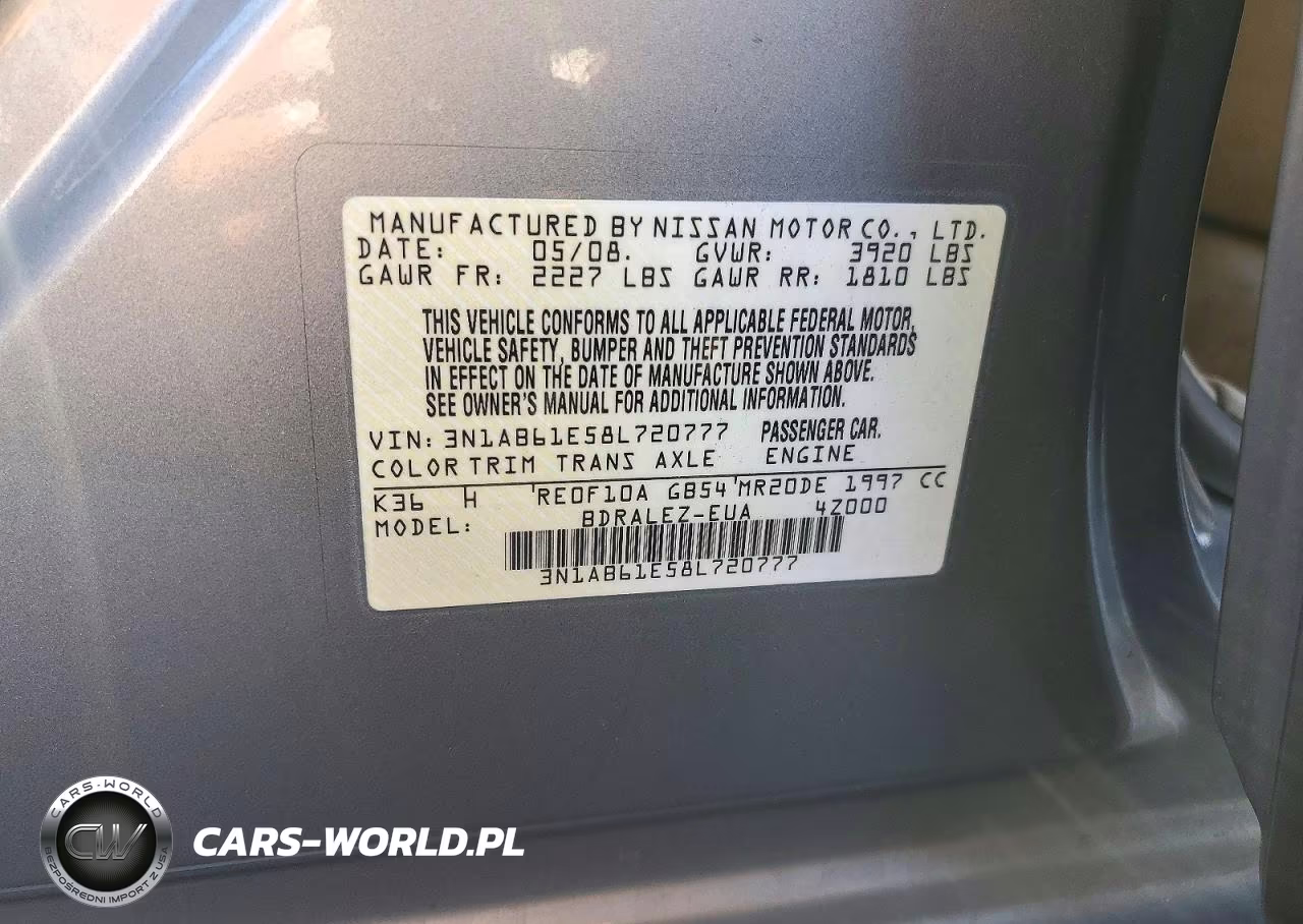 2008 Nissan Sentra 2.0 VIN:3N1AB61E58L720777 - 12