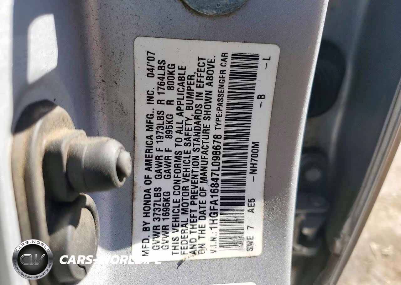 2007 Honda Civic Ex VIN:1HGFA16847L098678 - 12