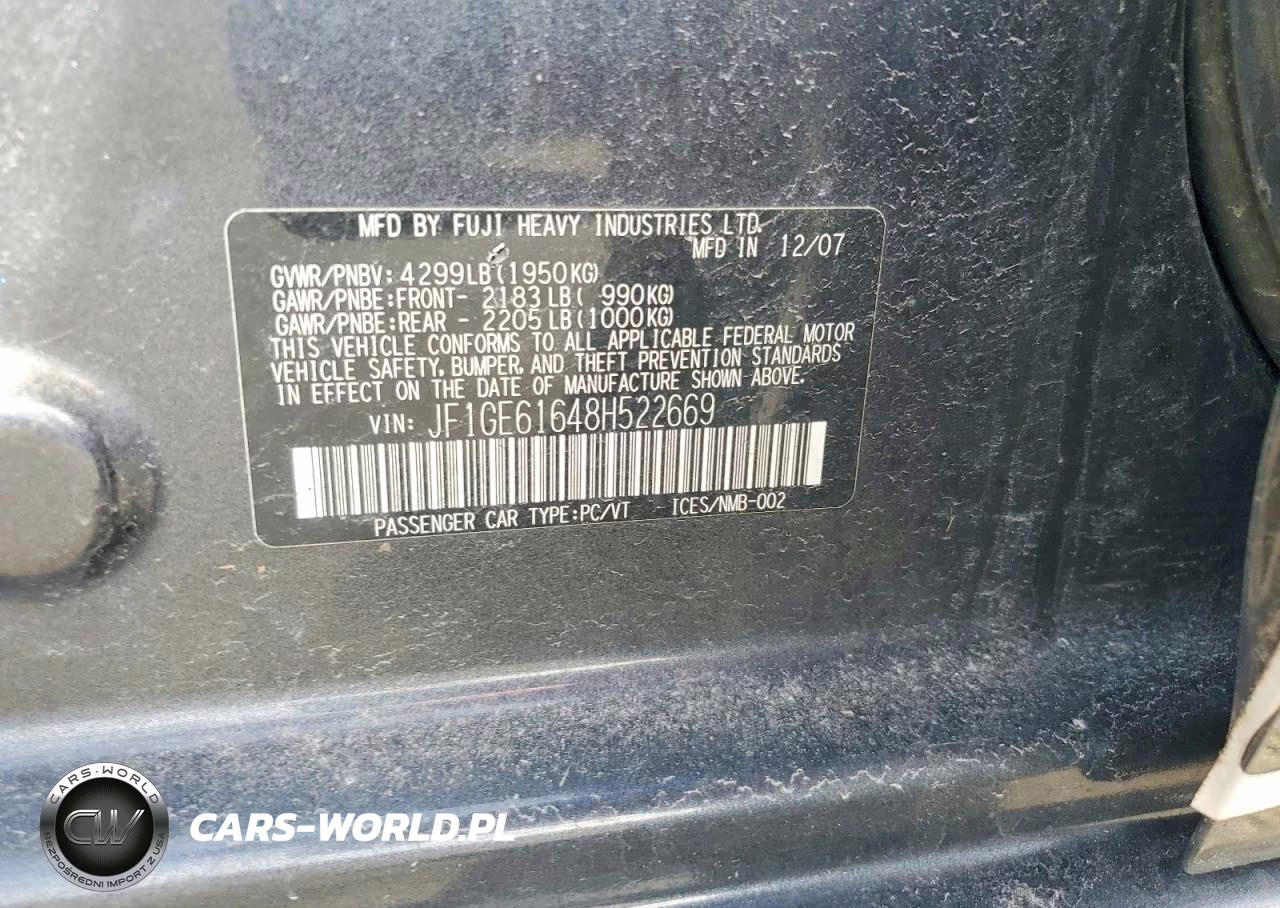 2008 Subaru Impreza 2.5I VIN:JF1GE61648H522669 - 12
